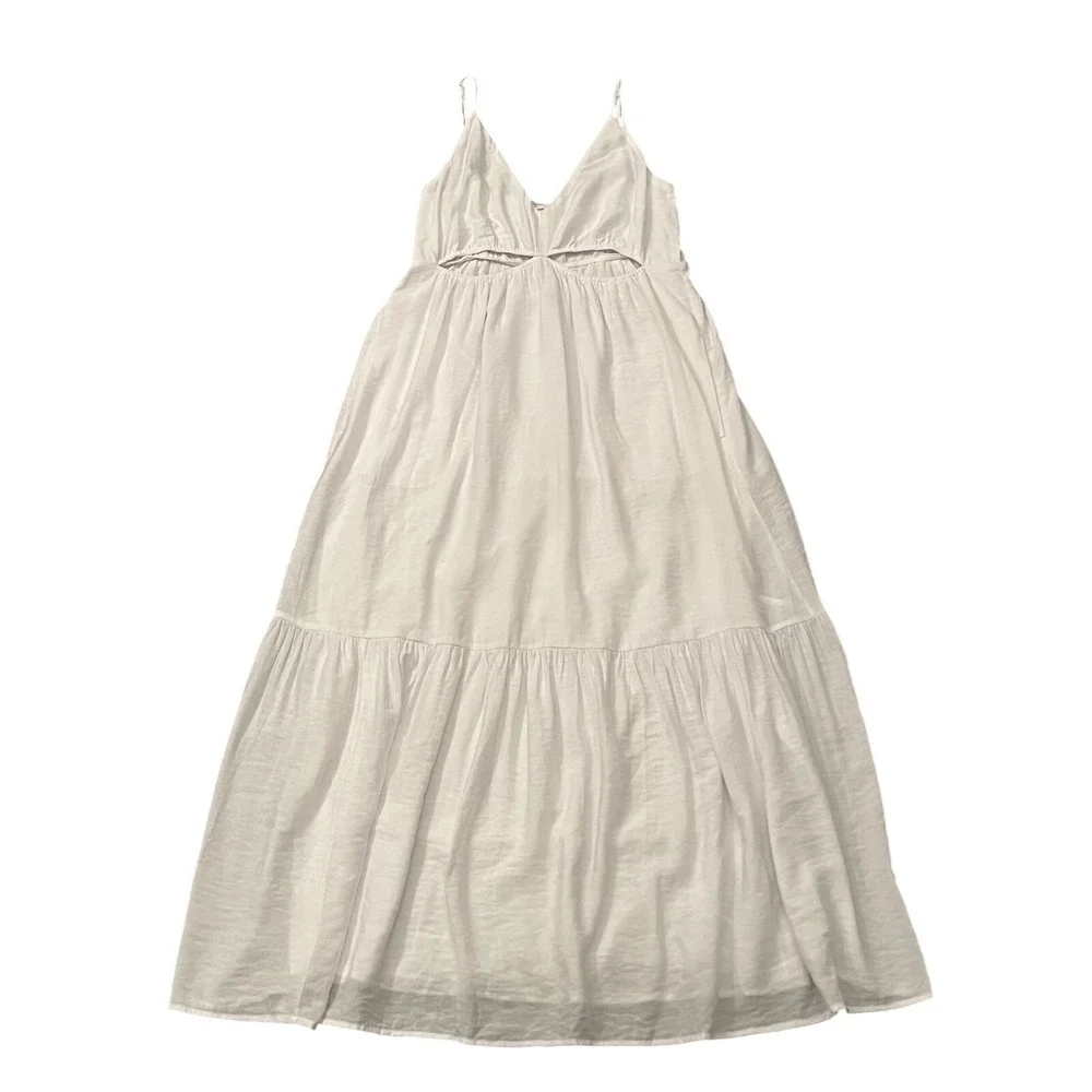 Abercrombie & Fitch White Tiered Cutout Maxi Dress Size Large‎ Tall Prairie Boho